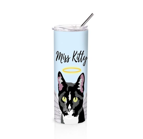 20 oz light blue tumbler with angel wings halo pet photo and name custom pet portrait