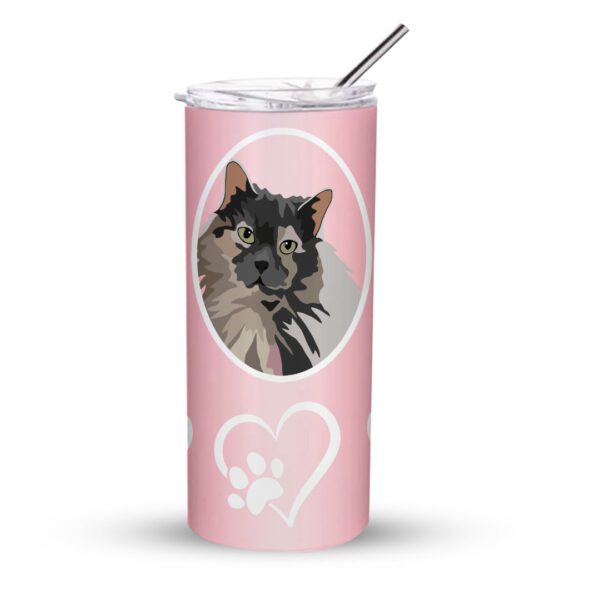 pink tumbler with pet in oval hearts and paw prints